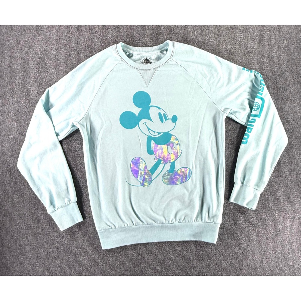 Disney Parks Mickey Mouse Holographic Sweatshirt Mint Green‎ Walt Disney World S